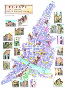 Mappa Firenze prima di Arnolfo illustrazione di Massimo Tosi